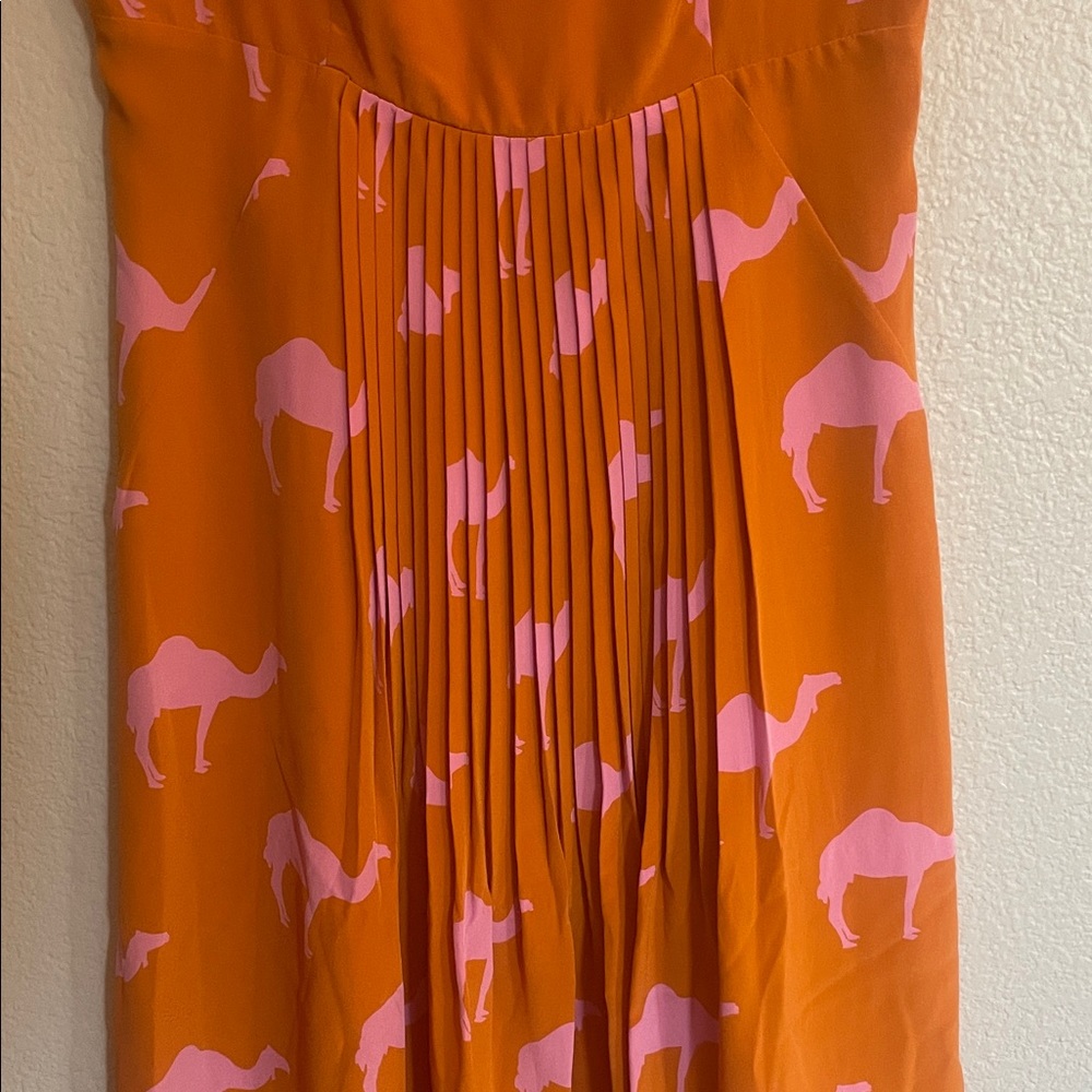 Charlotte Taylor 100% Silk Orange Dress with Pink Camel Print - Picture 7 of 17